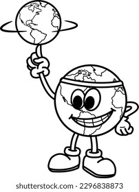 Cartoon Globe for Coloring Page. Vector Funny School Character Spins the Globe.