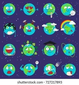 Cartoon globe earth emotion face character expression planet world vector illustration.