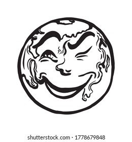 Cartoon globe Earth face with winking emotion vector illustration
