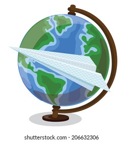 Cartoon globe and paper plane