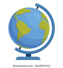 Globo de dibujos animados está de pie en una superficie, mostrando continentes y océanos