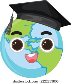 Cartoon globe wearing graduation hat illustration