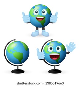 Cartoon globes set vector illustration. Geography, world, planet. Education concept. Vector illustration can be used for topics like school, travel, study