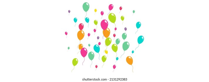 Caricatura Glossy Ballon Vector Panorámico Fondo Blanco. Alegría por la textura inflable de la bola. Afiche Feliz Brillante. Diseño de globos voladores rosa y azul.