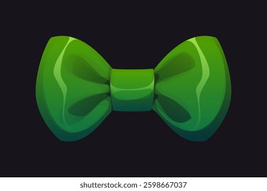 Cartoon glossy, elegant green bow tie, St Patrick day object. Vector costume accessory worn for festive and formal occasions, symbol of saint Patrick day, Irish pride, and stylish holiday fashion