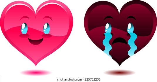 cartoon glossy heart faces vector icons