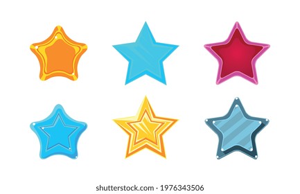 Cartoon Glossy Star of Different Colors Vector Set