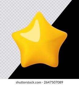 Cartoon glossy yellow star icon. Achieve design. 3D render style on transparent background. For dark and bright backgrounds.