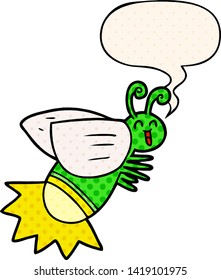 cartoon glow bug with speech bubble in comic book style