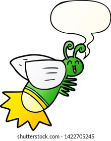 caricatura resplandor bug con burbuja de voz en un estilo de gradiente suave