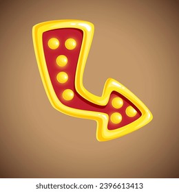 Cartoon glowing arrow pointing to the right. Vector illustration. Street sign. Object for app and web interface. Arrow pointing button