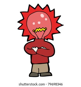 cartoon glowing red light bulb head man