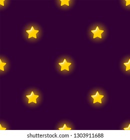 Cartoon glowing stars. Seamless vector pattern