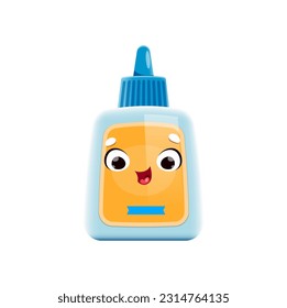 Cartoon glue, school character or mascot, back to school stationery supply, vector kids education. Cute funny happy cartoon bottle of glue, school education kawaii emoji or emoticon with face smile - Shutterstock ID 2314764135