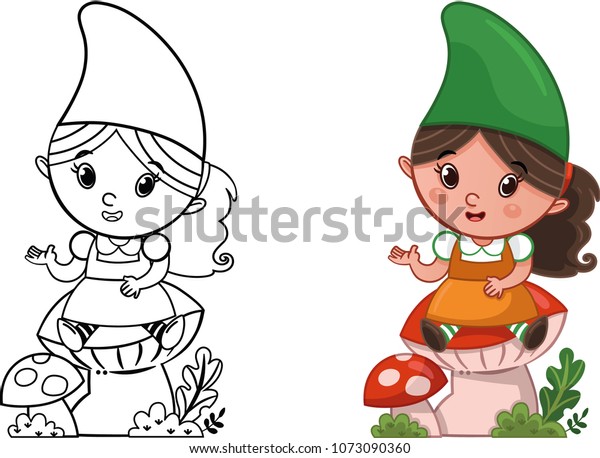 Cartoon Gnome Character Coloring Page Activity Stock Vector Royalty Free 1073090360
