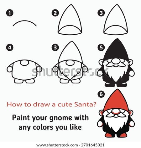 Cartoon Gnome Drawing Step by Step Tutorial Flat Minimal Illustration