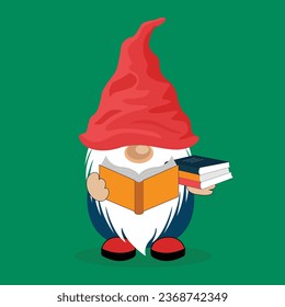 Cartoon gnome reading a book vector clipart