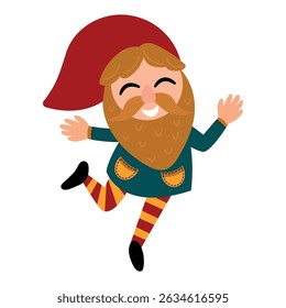 Cartoon Gnome with Red Hat Illustration. White background, isolate