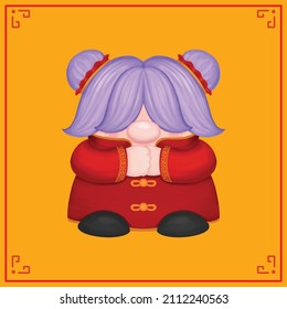 Cartoon gnome vector, painted gouache for Chinese New Year.