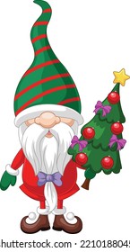 Cartoon gnomes holding christmas tree