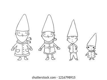 Сute cartoon gnomes. New Year's set. Christmas elves. Vector illustration.