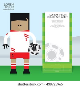 Cartoon  goal keeper player and frame. sport concept.