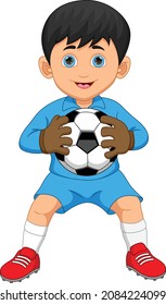 Cartoon Goalkeeper Holding A Ball