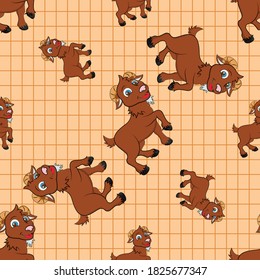 Cartoon Goat. Animal Seamless Vector Pattern Design Background