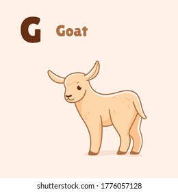 Cartoon goat  cute character for children  Vector illustration in cartoon style for abc book  poster  postcard  Animal alphabet    letter G 