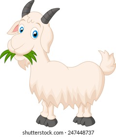 Cartoon Goat Eating Grass