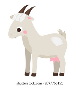 Cartoon goat female. Cute farm animal character, vector clip art