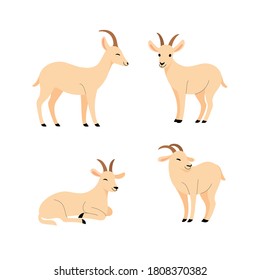 Cartoon goat flat icon. Сute animals set of icons.
