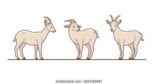 Cartoon goat flat icon. Сute animals set of icons. Vector illusytration.