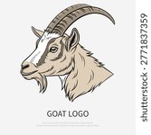 Cartoon goat head, side view. Mountain goat head, profile view. Farm animal portrait. Vector illustration isolated on white background.