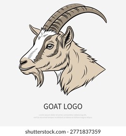 Cartoon goat head, side view. Mountain goat head, profile view. Farm animal portrait. Vector illustration isolated on white background.