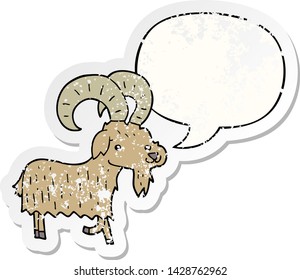 cartoon goat with speech bubble distressed distressed old sticker