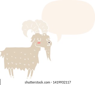 cartoon goat with speech bubble in retro style