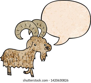 cabra de dibujos animados con burbuja de habla en estilo de textura retro
