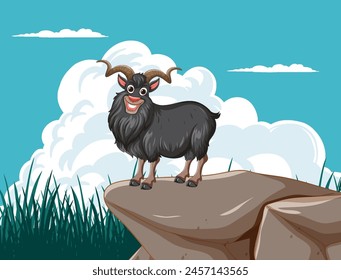 Cartoon goat standing atop a stone outcrop