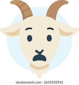 Cartoon goat with surprised expression and wide eyes. Great for sticker designs, expressive emoticons, or fun reaction icons for digital content.