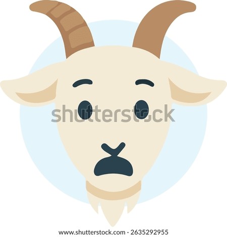 Cartoon goat with surprised expression and wide eyes. Great for sticker designs, expressive emoticons, or fun reaction icons for digital content.