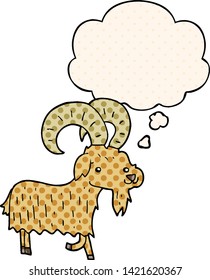 cartoon goat with thought bubble in comic book style