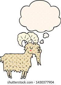 cartoon goat with thought bubble in comic book style