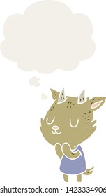 desenho animado cabra com bolha de pensamento em estilo retrô