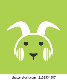 Cartoon Goat wearing a headset, enjoy the music, vector