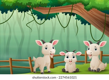 Cartoon goats in the jungle