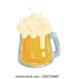 Cartoon goblet,glass beer glass with foam.Vector graphics.