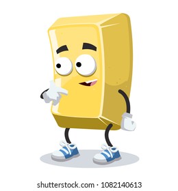 cartoon gold bar mascot showing himself on a white background