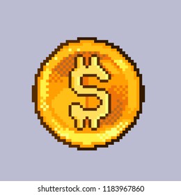 Cartoon gold coins .Pixel art. Vector Illustration isolated on white background.