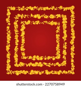 Cartoon Gold Confetti Vector Red Background. Metal Cash Falling Design. Shiny Dollar Brochure. Fly Finance Magazine.